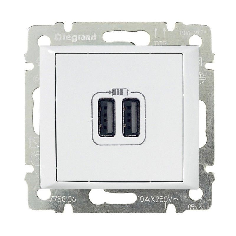 Base VALENA 2xUSB 1550ma 5v blanco LEGRAND 770470